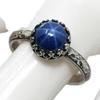 Blue Star Sapphire Ring Symmetrical Flower Crown - 8 mm Lab Created Gemstone, 925 Sterling Silver, Designer Ring For Her