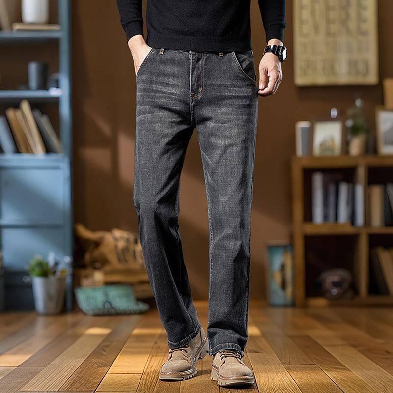 2025 New Model Fleece-Lined Warm Jeans for Men, Loose Straight-Leg Pants, Thick Winter Style, Large Size Men's Pants