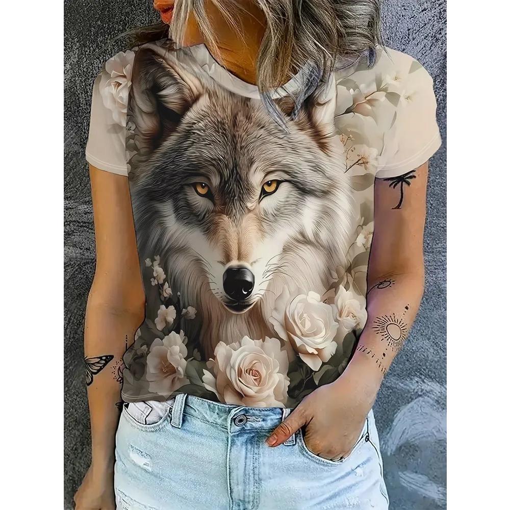 Interesting Animals Creative 3D Printed Short Sleeved T-shirt Fashionable Comfortable Soft Breathable Large Loose Womens T-shirt