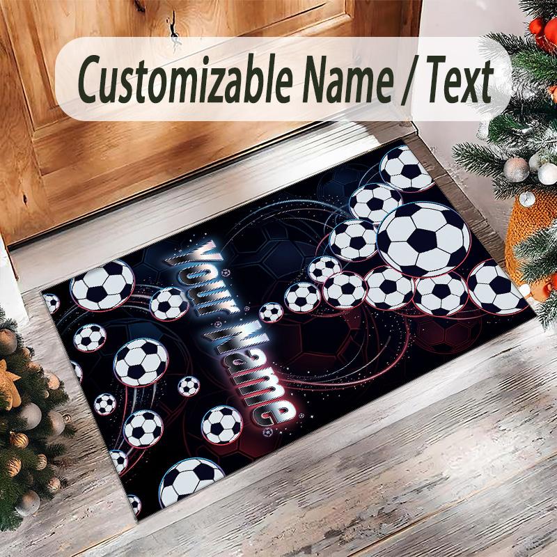 Soccer Theme Crystal Velvet Rug Personalized Custom Name Text Soft Floor Mat Home Decor