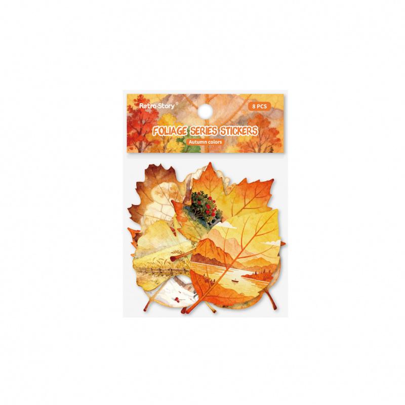 8Pcs Pack Leaf Landscape Creative Sticker Pack Fresh Healing Journal Collage Decor Decals