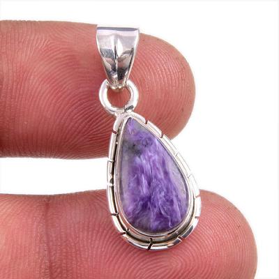 Natural Charoite Gemstone Handmade 925 Solid Sterling Silver Pendant 1.25'' P0z43