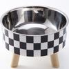 Elevated Dog Bowl Stand With Feeders Dishes For Most Dog Size Checkered Print Food Dish Stainless Steel