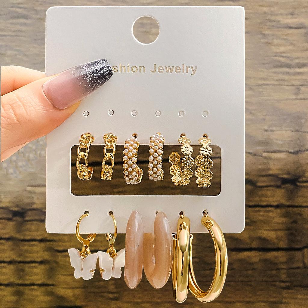 6Pairs Korean Fashion Gold Color Metal Twist Hoop Earrings Set for Women Jewelry Simple Circle Geometric Drop Dangle Earrings