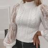 Women  Loose Casual Solid Stitching Long-Sleeved Knitted Lace Sweater