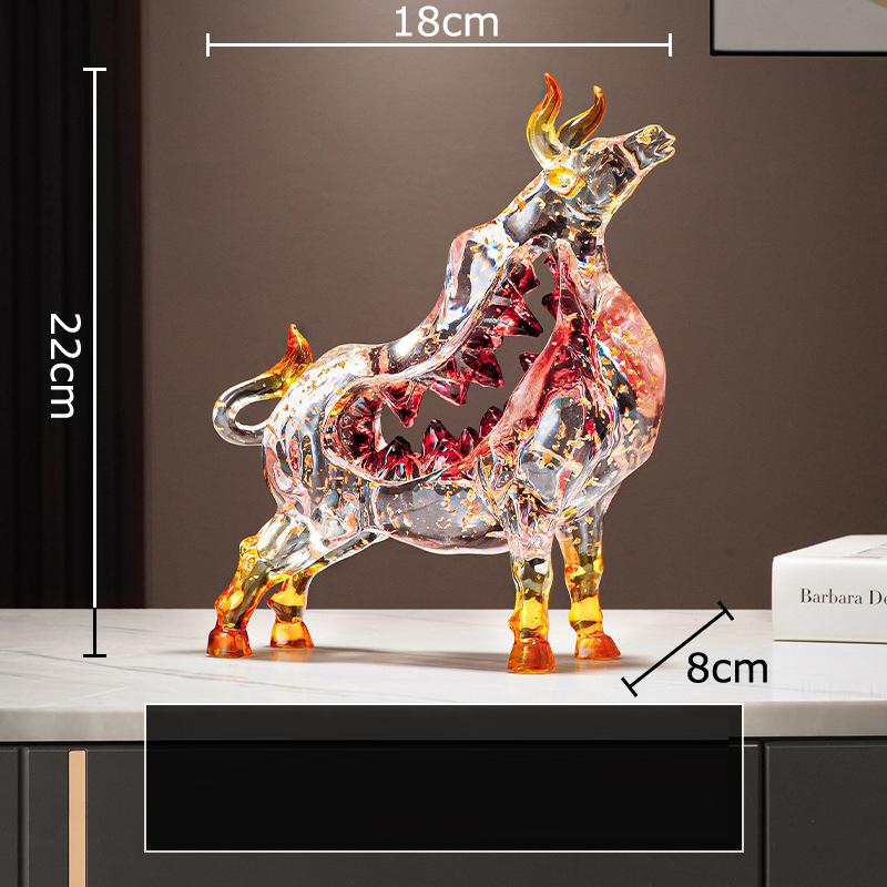 Imitation Crystal Transparent Bull Statue Desk Decoration Ornaments Hollow Bull Animal Resin Sculpture Room Aesthetic Decor