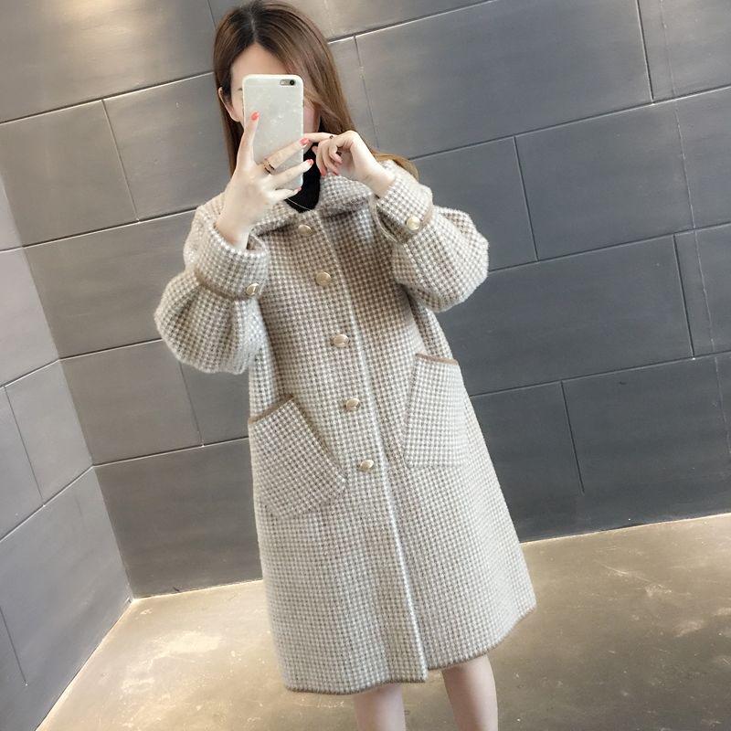 

Осенне-зимняя женская одежда большого размера, теплая ветровка с длинными рукавами, шерстяное пальто большого размера XXL