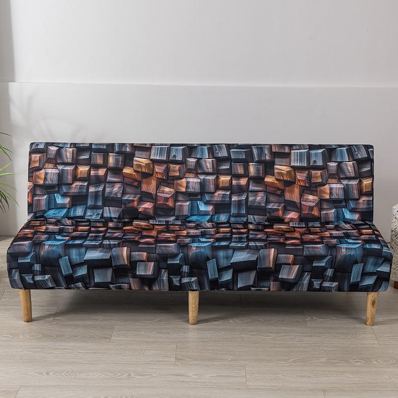 Floral Printed Armless Futon Slipcover Stretch Sofa Bed Slipcover Furniture Protector Without Armrests with Elastic Bottom 1pc