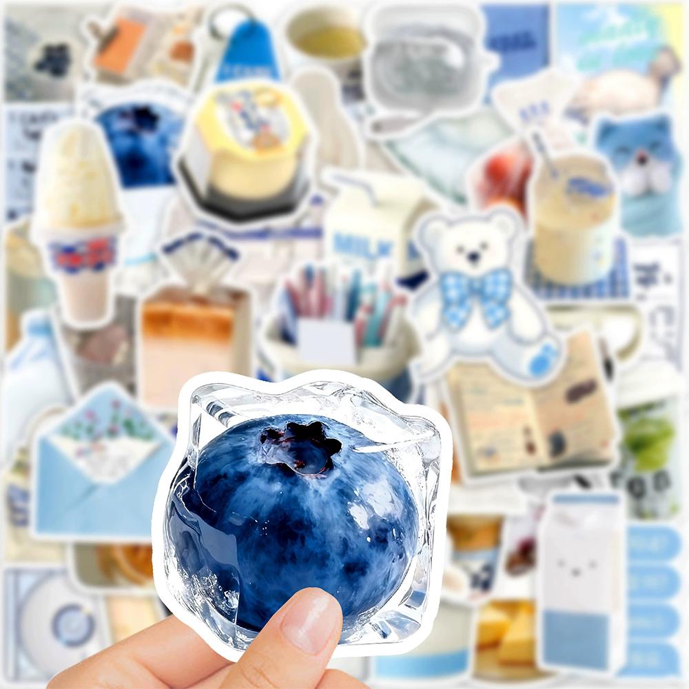 10/30/50pcs Blue Ins Style Cream Art Cartoon Stickers Aesthetic Food Milk Bread Sticker Decorative Phone Diary Kawaii Decals Toy