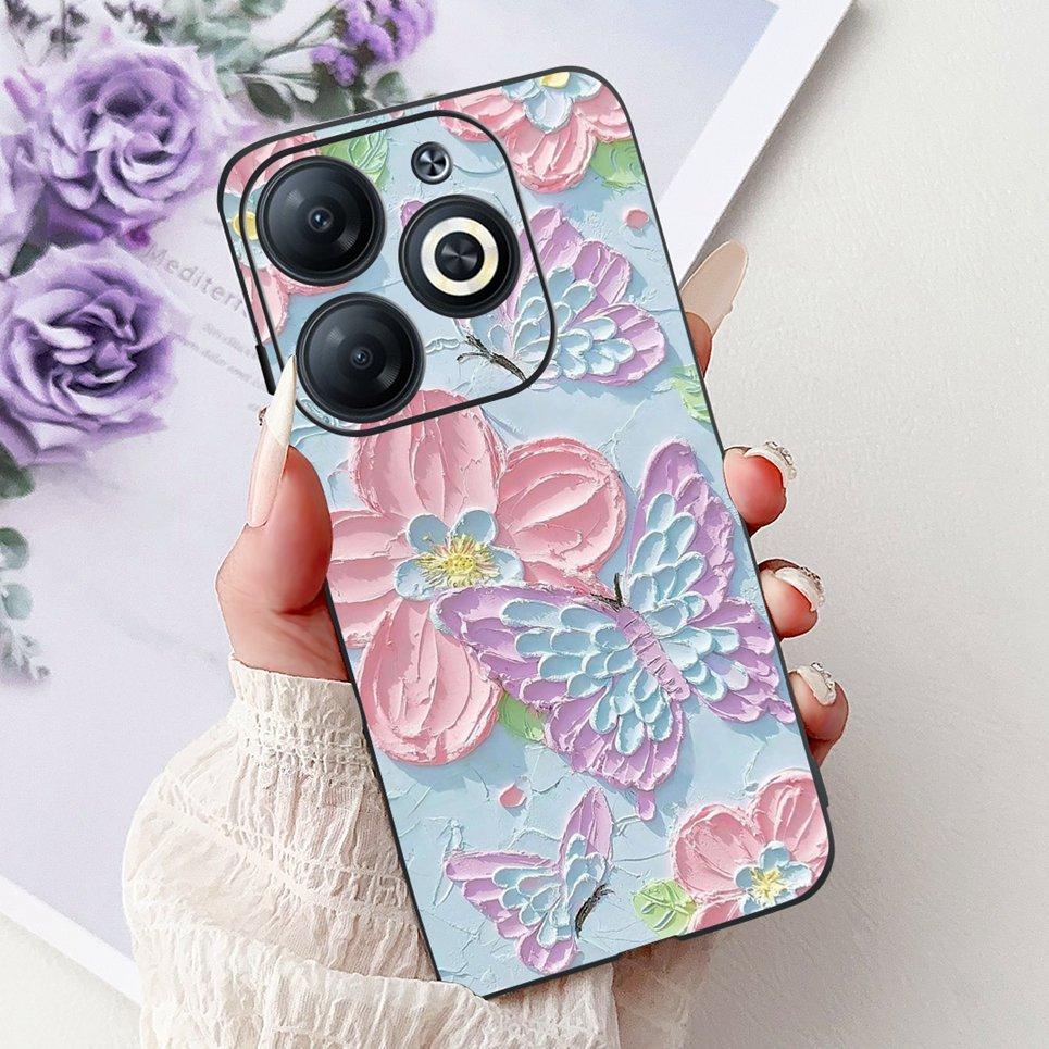 

Cover For Infinix Smart 8 X6525 Back Casing Smart8 Colorful Butterfly Flower Luxury Painting Phone Case Transparent Soft TPU Smart 8 X6525