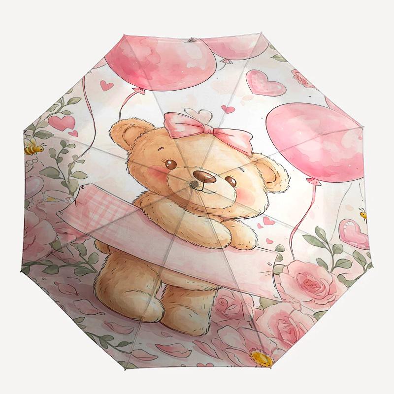 

1PC Teddy Bear Pink Umbrella-8-Rib Reinforced, Automatic Open, Lightweight & Durable, Fashion Accessory for Outdoor, Beach L0418