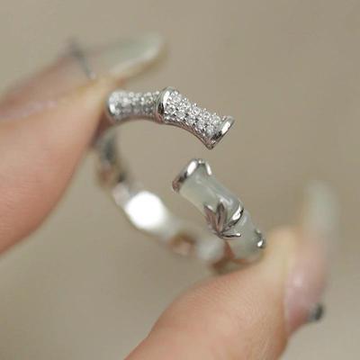 Retro Chinese Style Bamboo Ring Female Fashion Simple and Versatile Niche Design Personality Ancient Style Opening Index Finger Ring Everyday Ring