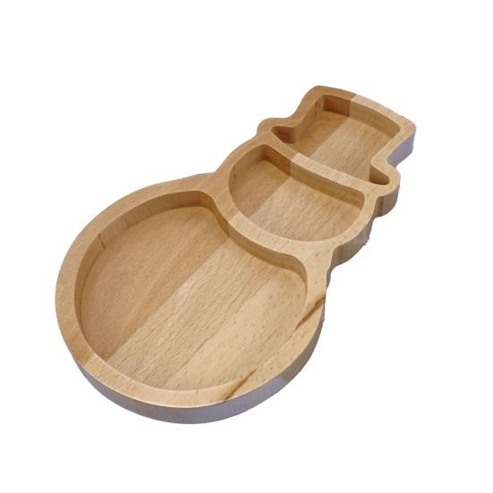 Christmas Snowman Tree Wood Serving Tray Compartment Snack Platter for Holiday Parties Home Decor Festive Display Dish