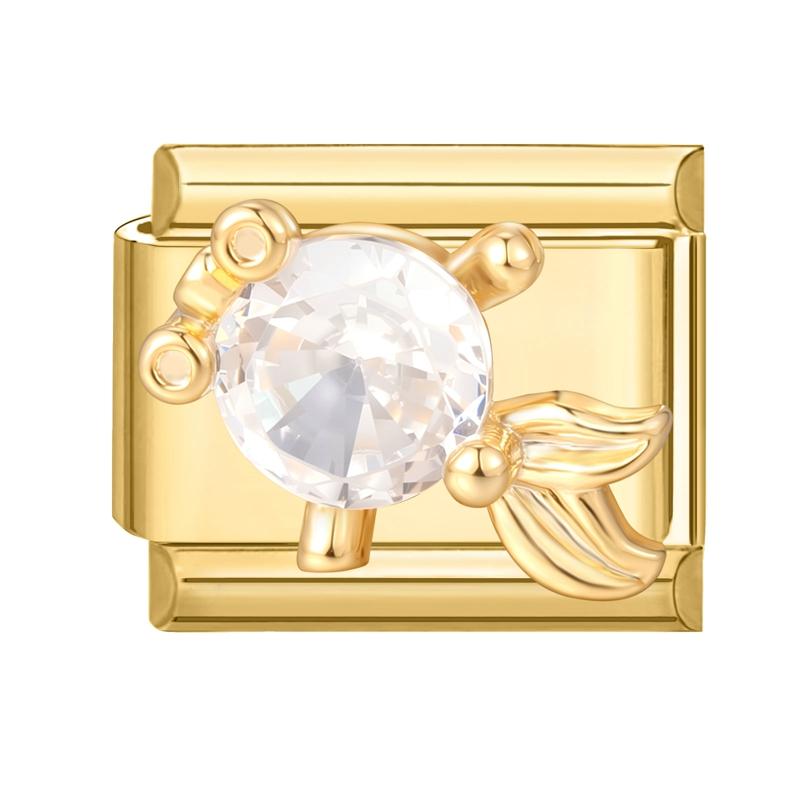 Vintage Golden Charm Zircon Butterfly Bow Cat Flower Italian Charm Links Fit 9MM Stainless Steel Bracelet Women DIY Making Gift