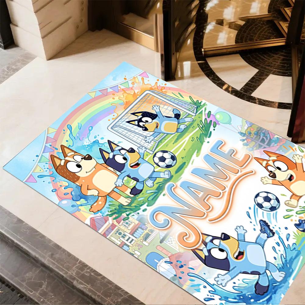 Bluey's Soccer Fun Customized Name Floor Rug Office Rug Suitable for Bedrooms Playrooms Kitchen Dormitory Anti-slip Rug Decorate Offices