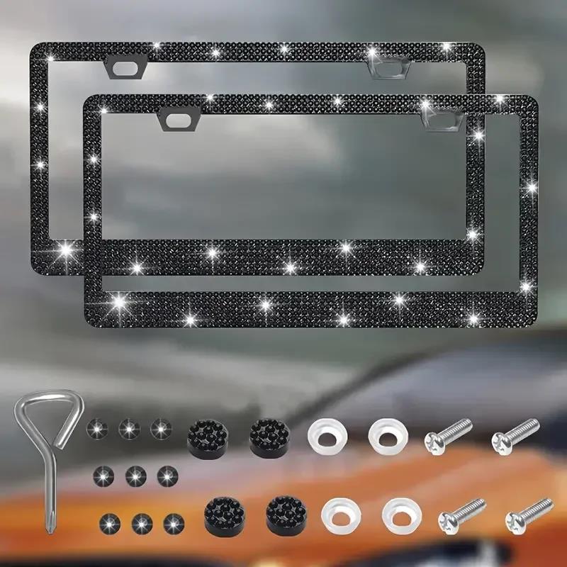 2 Stück 31*16cm Bling Kristall Kennzeichenhalter Rahmen Damen Strassstein Auto Kennzeichenhalter Abdeckung Halter Auto Zubehör Neue Kennzeichenabdeckungen Rahmen