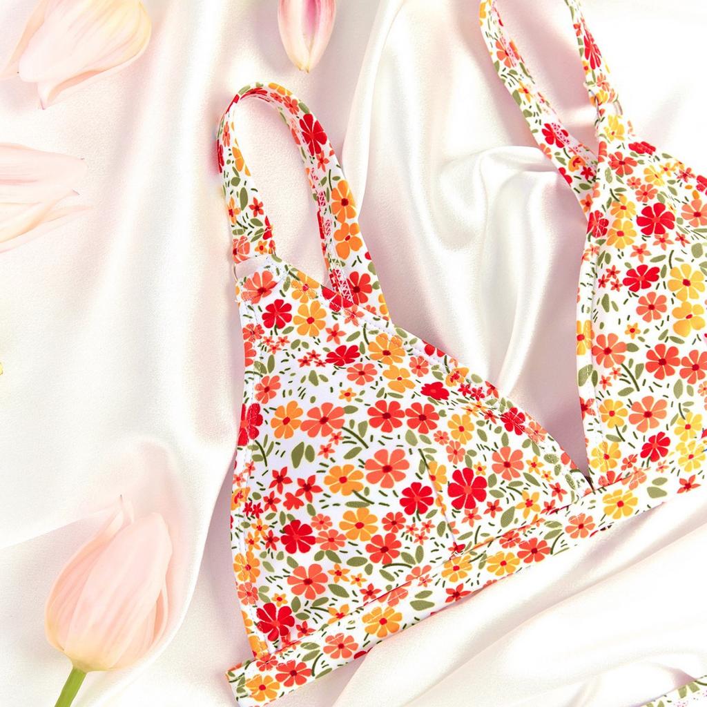 Small Floral Print Backless Sexy Two Piece Swimsuit Elegant For Vacation