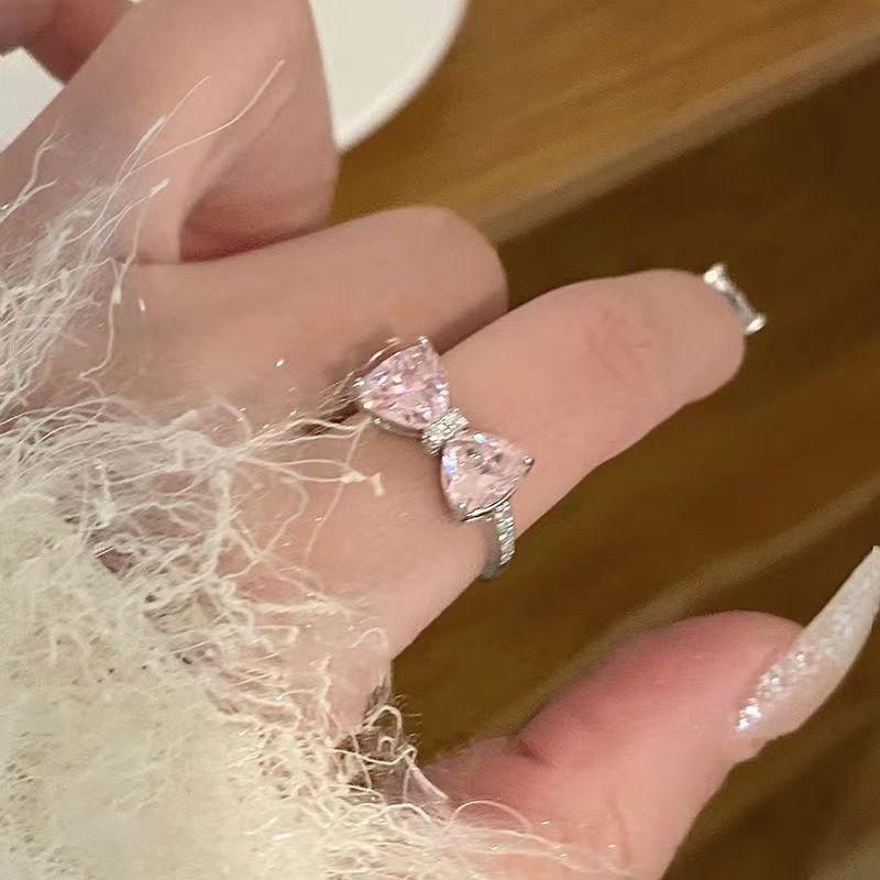 [Princess's Castle] Pink zircon bow ring female ins student niche senior sense index finger ring female