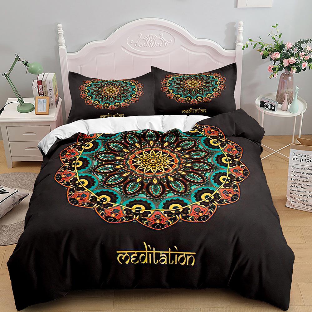 Bohemian Print Quilt Set Three-Piece, Home Textile Bedding