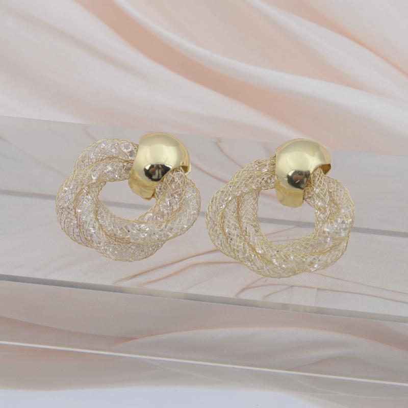 Trendy Twist Hollow Crystal Net Drop Earrings for Women Golden Silver European Simple Dangle Earrings Statement Jewelry