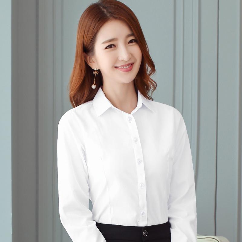 

Women s Long Sleeve Square Neck White Blouse - Professional Korean Style Workwear 5XL
