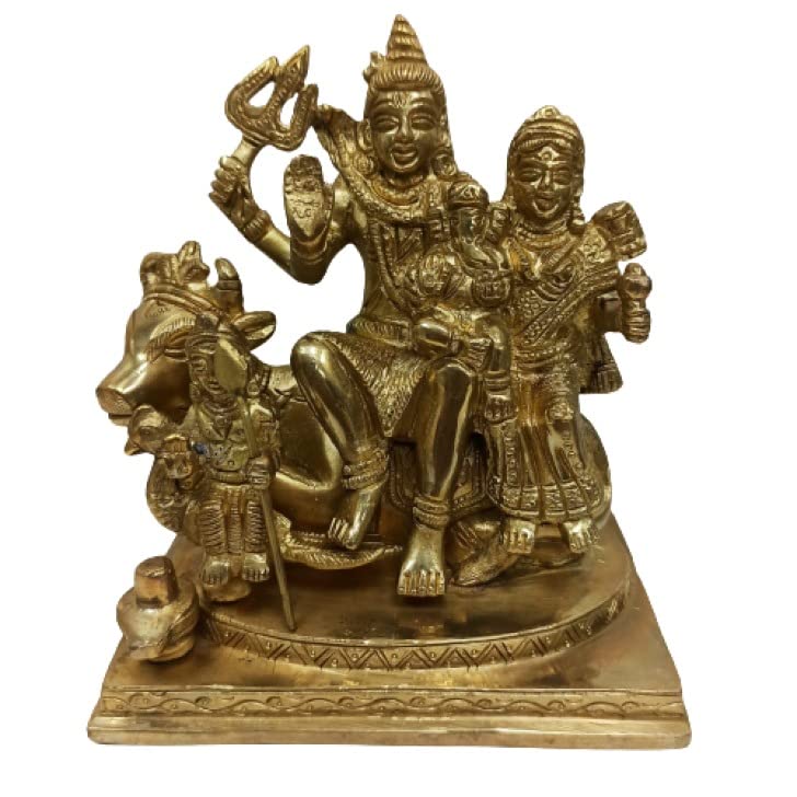 Shiva Parvati Ganesh Idol, Shiva Idols Family Sitting On Nandi Showpiece Murti