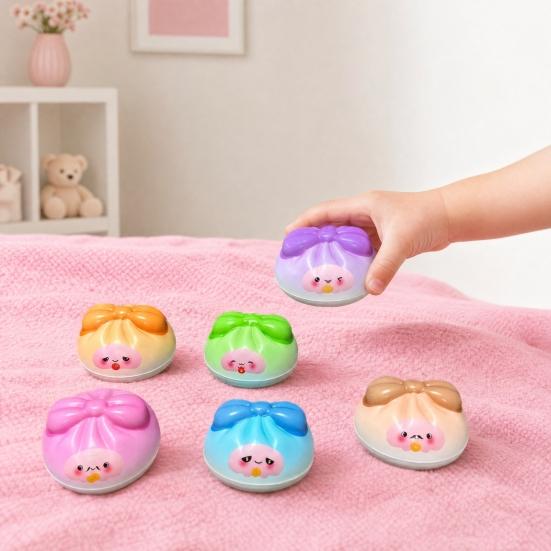 12Pcs Cartoon Bow Dumpling Squeeze Toy with Steamer Box, Slow Rebound Steamed Bun Sensory Toy, Decompression Dough Stress Ball Fidget Toy