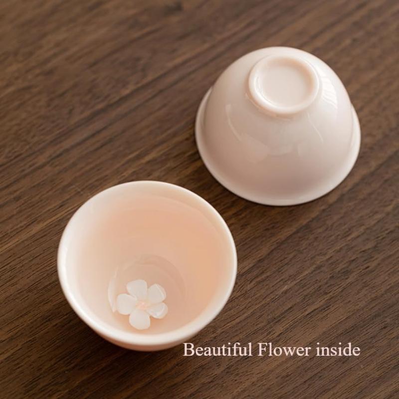 Chinese Porcelain Tea Set, Pink Kungfu Teapot Set with 1 Teapot, 4 Tea Cups, 1 Tea Tray, Golden Handle Tea Pot Teasets for Home Tea Party Women Gift