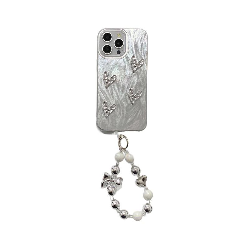 IMD Feather Yarn Suitable for Apple 16PROMAX Folded Love Mobile Phone Case Iphone11/14 Laser Silver Protective Case