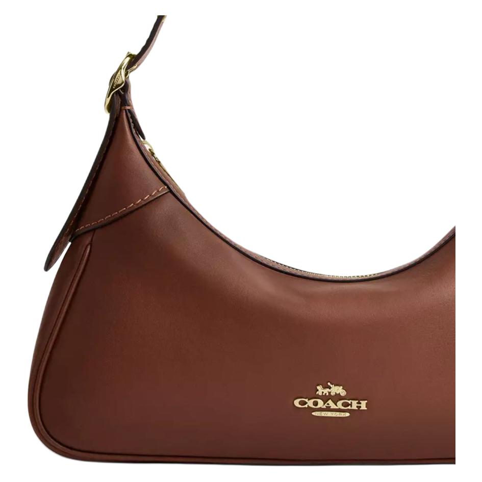 Coach Ella Metallic Accents Solid Design Leather Shoulder Bag Small Women Shoulder Bag Brown CDY38-IMR1W
