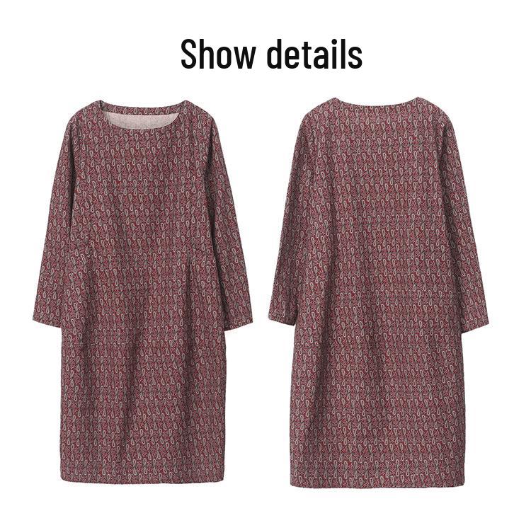 2025 Retro Floral Loose Fit Dress for Women - Spring & Autumn, Round Neck, Perfect for Middle-Aged Mothers