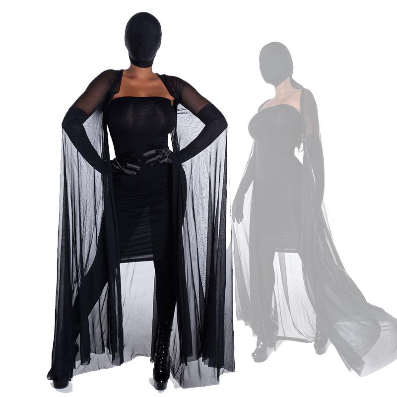 

Хэллоуин черный костюм призрака в маске для ночи, вампир для барной вечеринки, вампирское длинное платье, костюм ведьмы XL