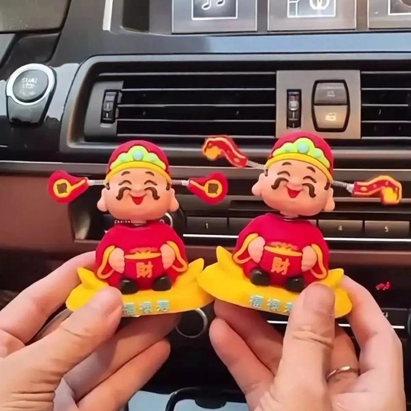Cute Chinese Fortune Bobblehead 1/2Pcs Shaking Head Resin Figurine Auto Dashboard Decor Car Interior Accessories