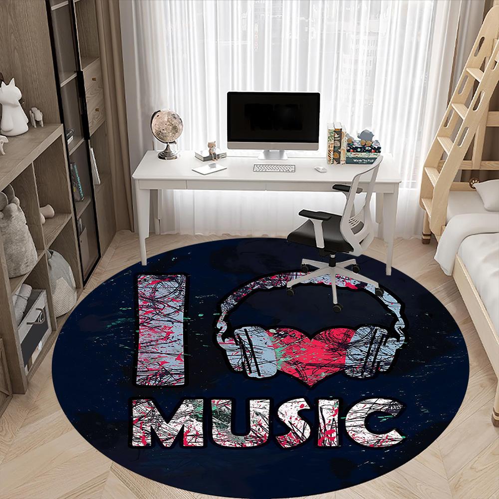 1pc Music Love Office Round Area Rug, Indoor Mat Suitable ForOffice, Under Office Chairs Bedroom Living Room Home Decor T162