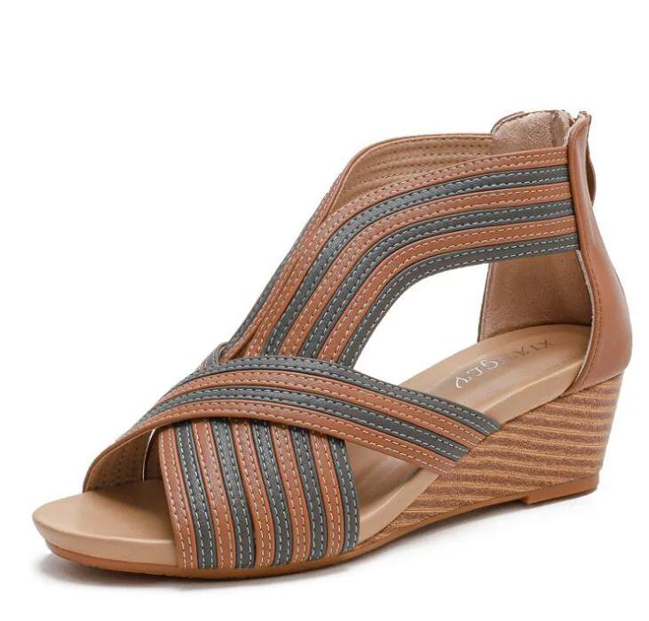 Fashion Women's Bohemia Fish Mouth Wedge Sandals Platform Gladiator Shoes with Zipper Summer PU Jelly Shoes for Women Flat Sandals