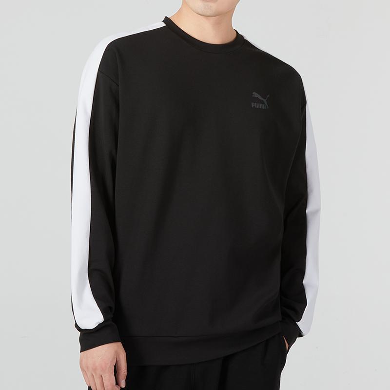 PUMA Colorblock Logo Sport Casual Crew Neck Sweatshirt Unisex Tops Black 538830-56