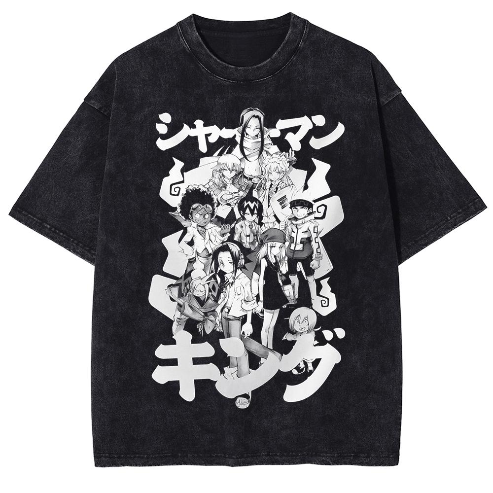 

Shaman King Washed Cotton T Shirt Japanese Anime Yoh Asakura Graphic Print TShirt Vintage Streetwear Tee Short Sleeve Tshirt S