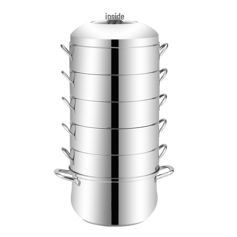 Thickened Stainless Steel Steamer Pot - 3-Layer, Non-Perforated, No Flavor Transfer, Energy-Saving Design for Cooking Rice.