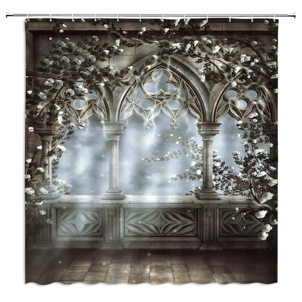 Medieval Shower Curtains Rustic Wood Shield on Medieval Castle Gate Bath Curtain Wooden Door Historical Vintage Home Bathroom
