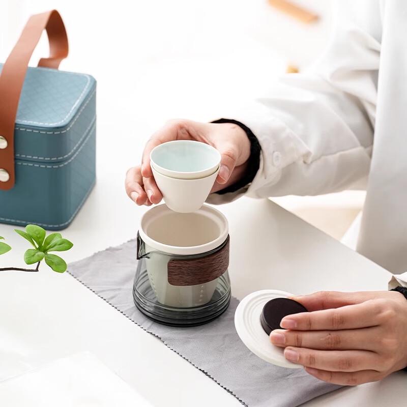Woding Minimalist Ceramic Tea Set Gift with Travel Bag
