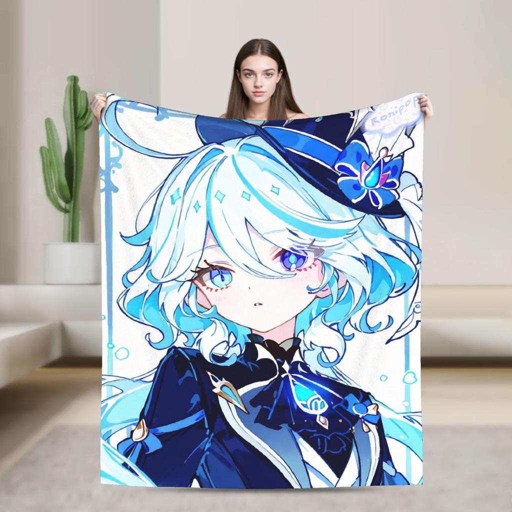 Furina Genshin Impact Spiel Decken Flanell Winter Multifunktion Ultra-Weiche Überwurfdecken für Sofa Reise Teppich Stück