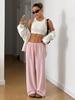 European & American Women's Solid Color Elastic Waist Wide-Leg Casual Pants