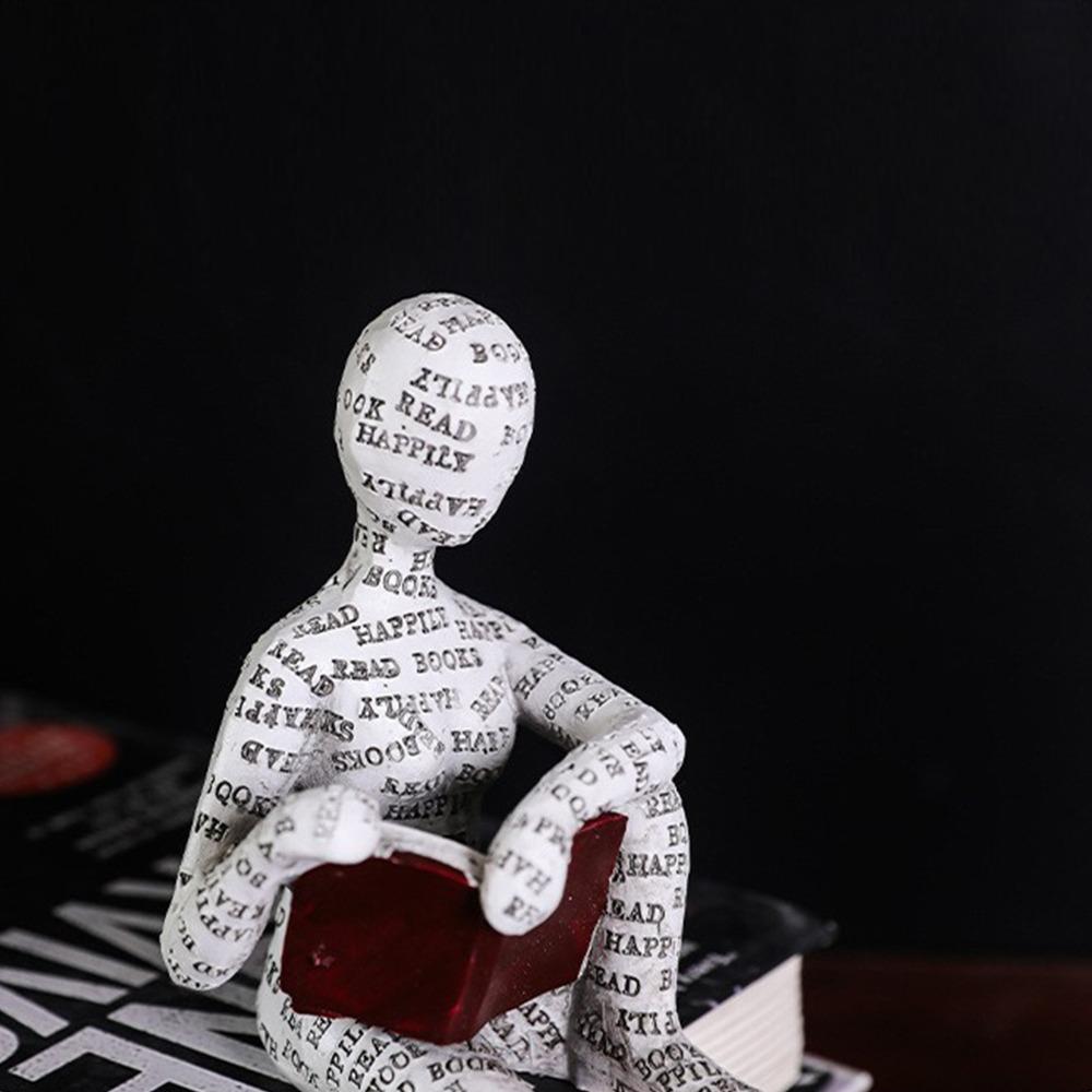 Simple Abstract Reading Character Carving Minimalist Book Lover Sculpted Figurine Sitting B