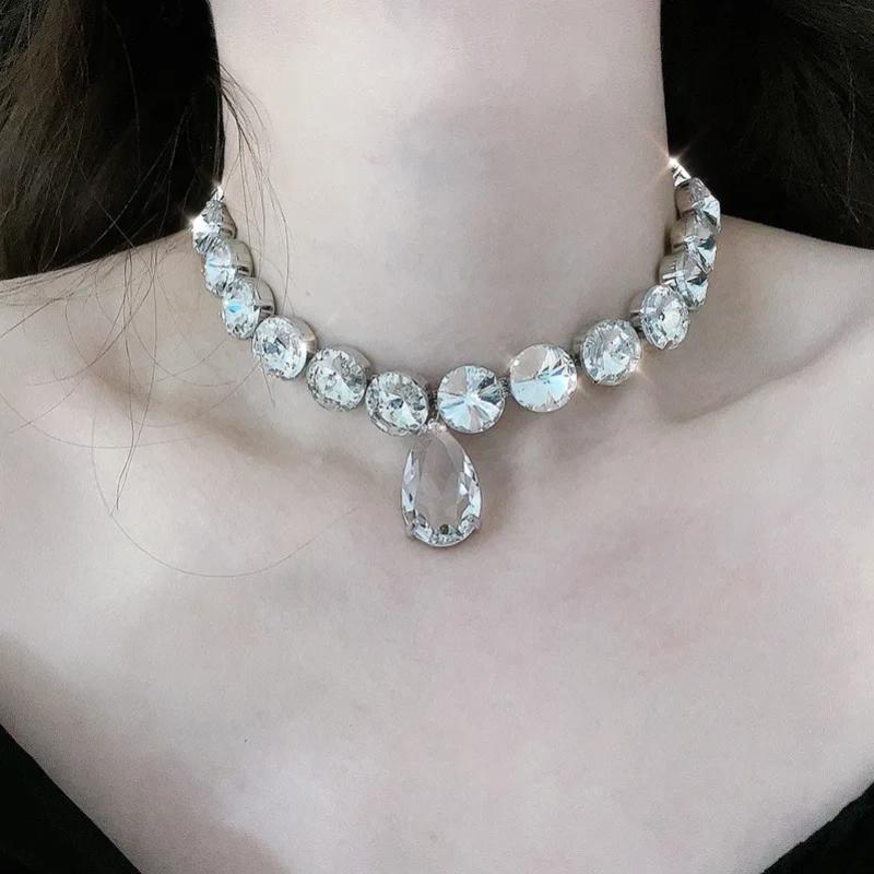 Vintage Duży Łezka Choker Luksusowe Naszyjniki Kryształowe Damskie Duży Naszyjnik z Dżetami na Biżuterię Ślubną
