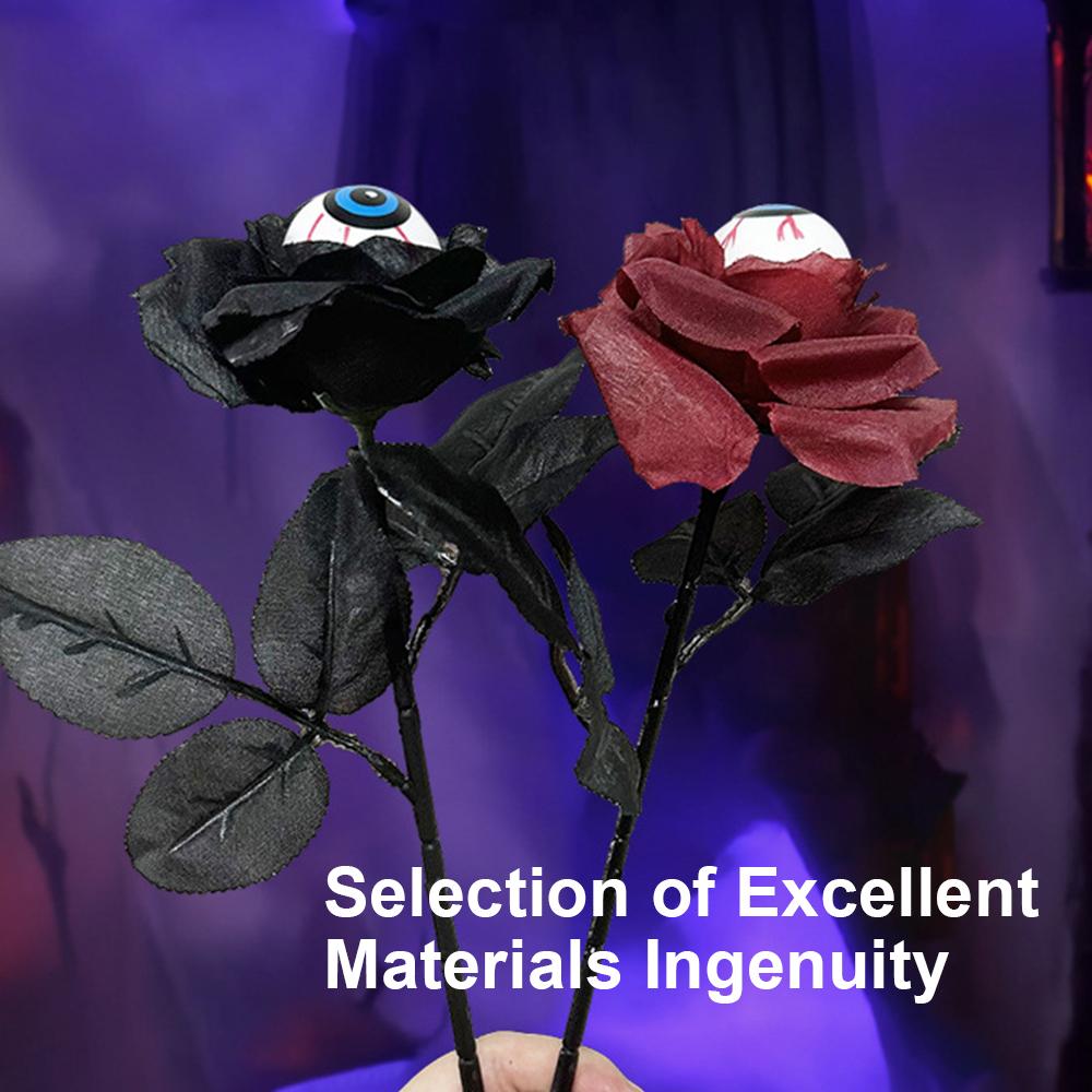Horror Flower Rose Artificial Flower With Eyeball Halloween Supplies 41cm Black Fake Flower Cosplay Costume Accessories
