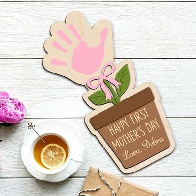Hand Painted Mother's Day Plaque Decoration Mom Gifts Flower Table Decor Ornament DIY Handprint Sign Home Party Decorations