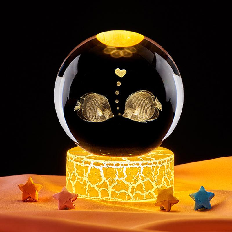 Kissing Fish Crystal Ball Music Box Night Light - Gift for Classmate or Best Friend