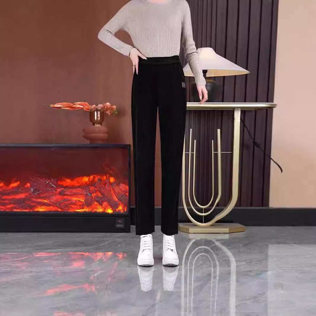 

Новые бархатные брюки гаремы с высокой талией, облегающие, теплые, свободного кроя, для осени и зимы XL чёрный