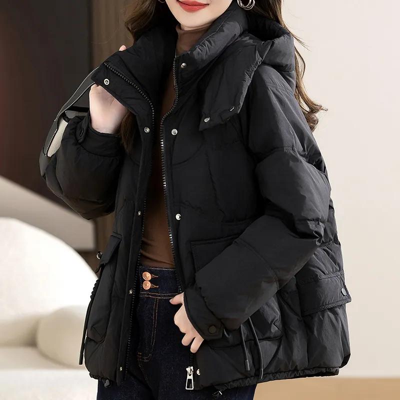 Down Padded Jacket Women's Winter Padded Jacket Short Fashion Korean Version of Loose Hooded Thick Warm Padded Jacket