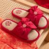 Wedding slippers festive bow big red pair of four seasons linen couple newlywed bride dowry slippers